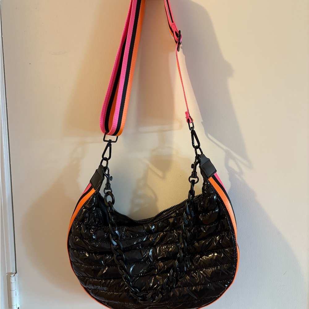 BCBGeneration Black Quilted Shoulder Bag with Pink and Orange Accents